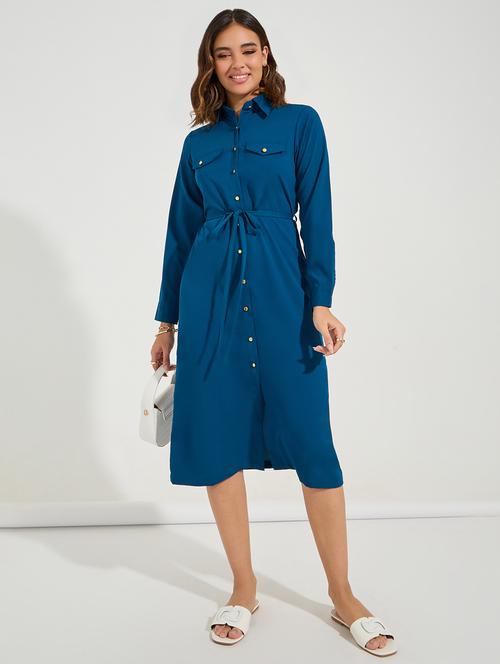 women teal polyester shirt dress - 21494334 - Standard Image - 0