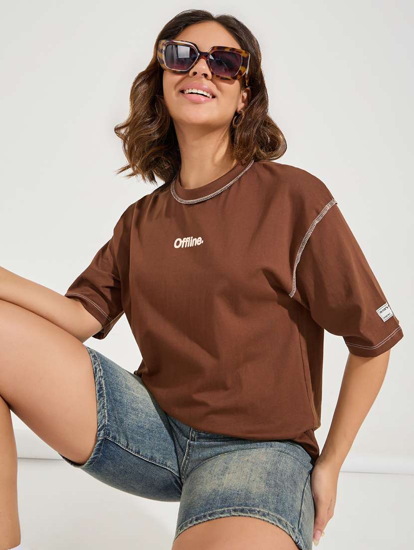 women brown cotton regular t-shirt - 21494417 -  Standard Image - 3