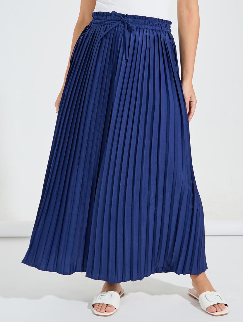 women navy blue polyester wide leg palazzos - 21494418 - Zoom Image - 0
