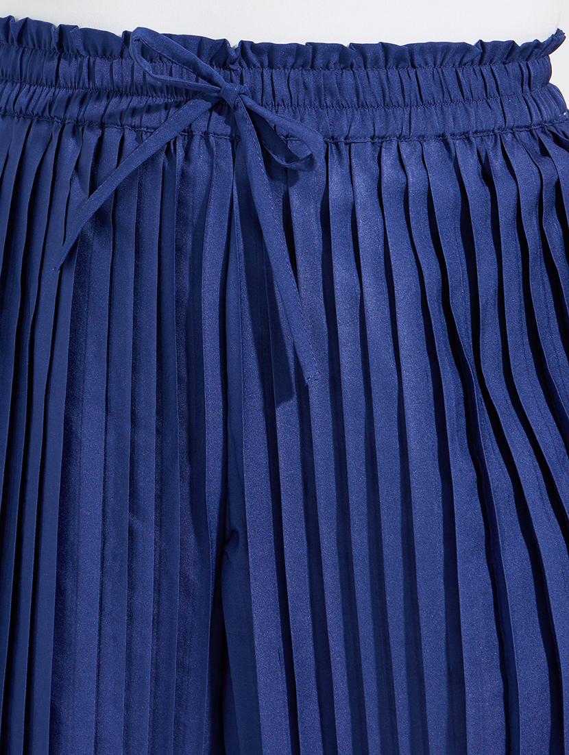 women navy blue polyester wide leg palazzos - 21494418 - Standard Image - 3