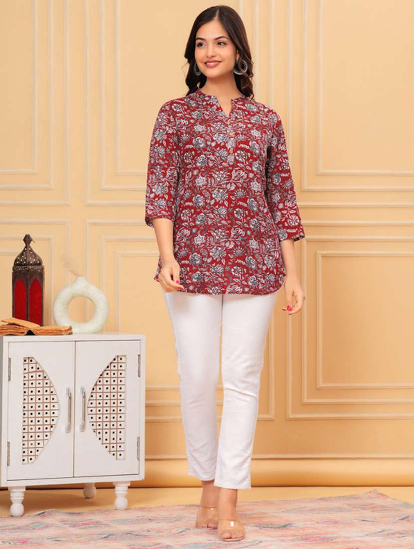 women maroon floral printed kurti - 21494420 - Standard Image - 3