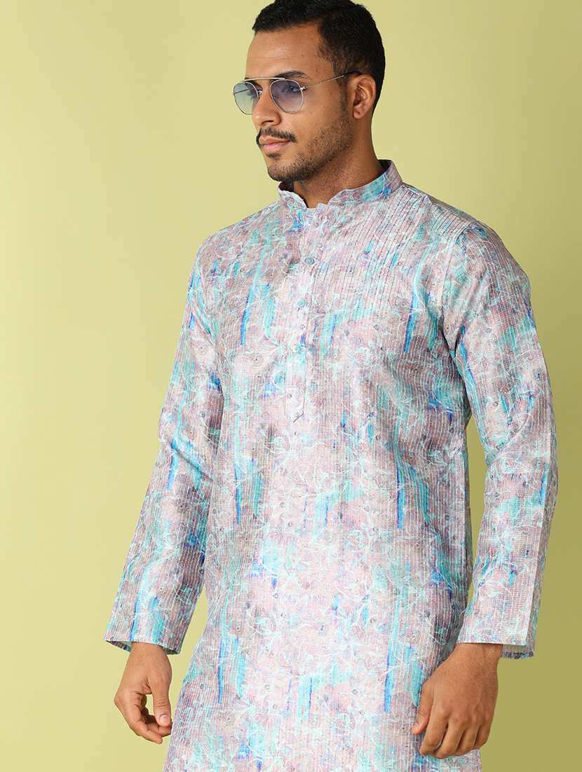 men printed detailed kurta & pyjama set - 21494476 - Standard Image - 3