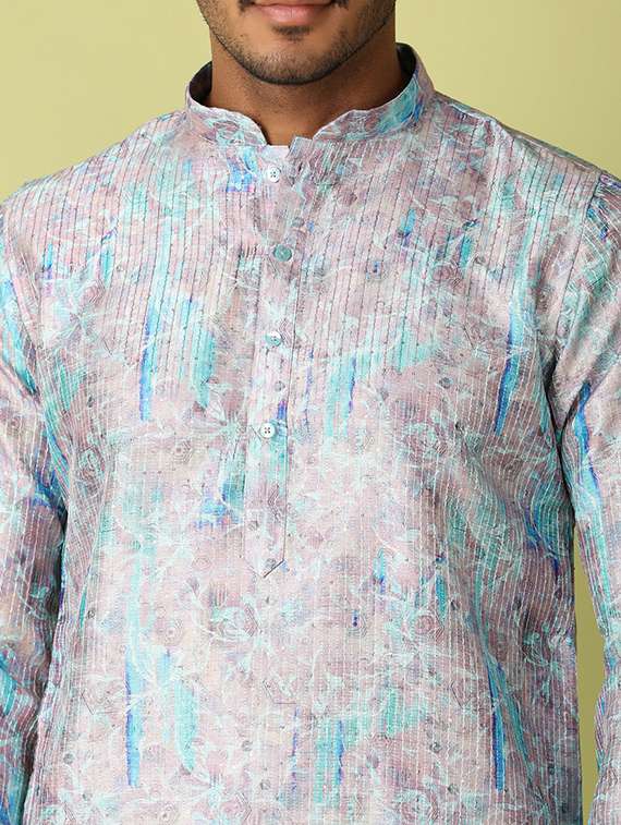 men printed detailed kurta & pyjama set - 21494476 - Standard Image - 5