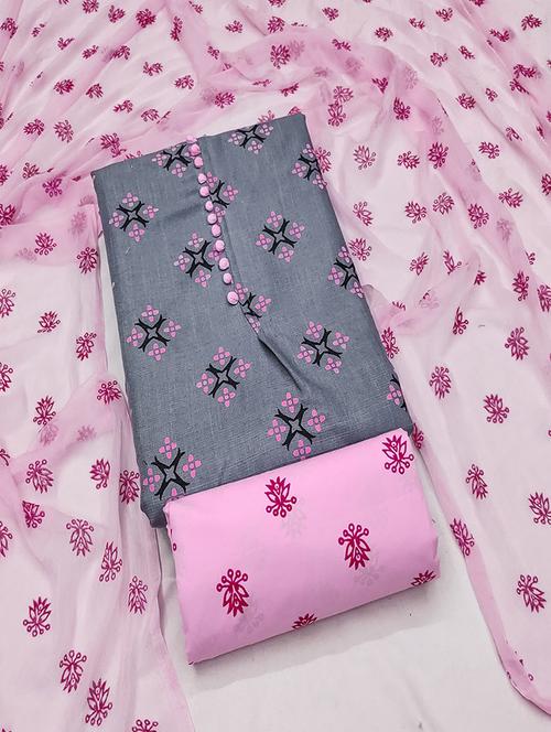 women grey printed unstitched suits - 21494629 -  Standard Image - 0