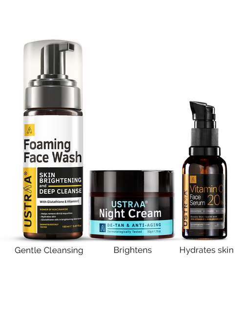 pack of 3 foaming face wash night cream and vitamin c face serum - 21494654 - Standard Image - 0
