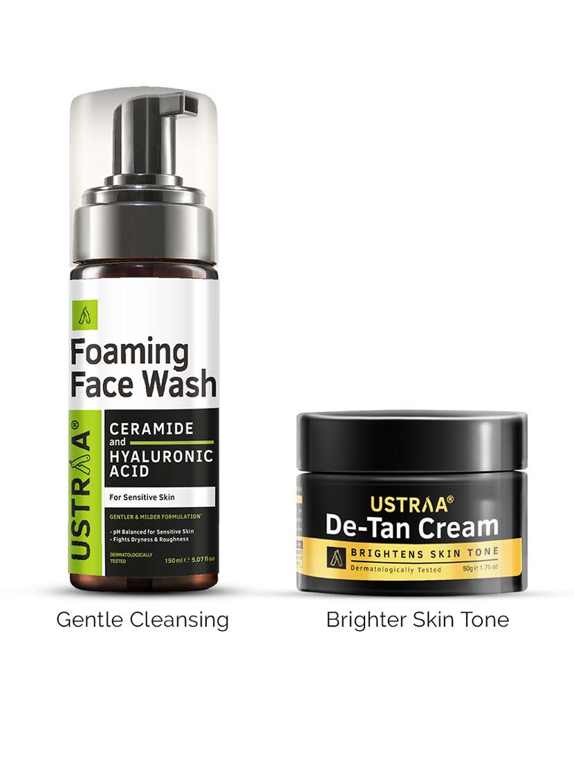 pack of 2 foaming face wash for sensitive skin & de tan cream 
