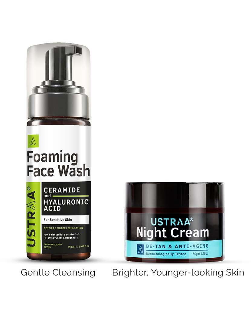 pack of 2 foaming face wash for sensitive skin & night cream de-tan and anti-aging