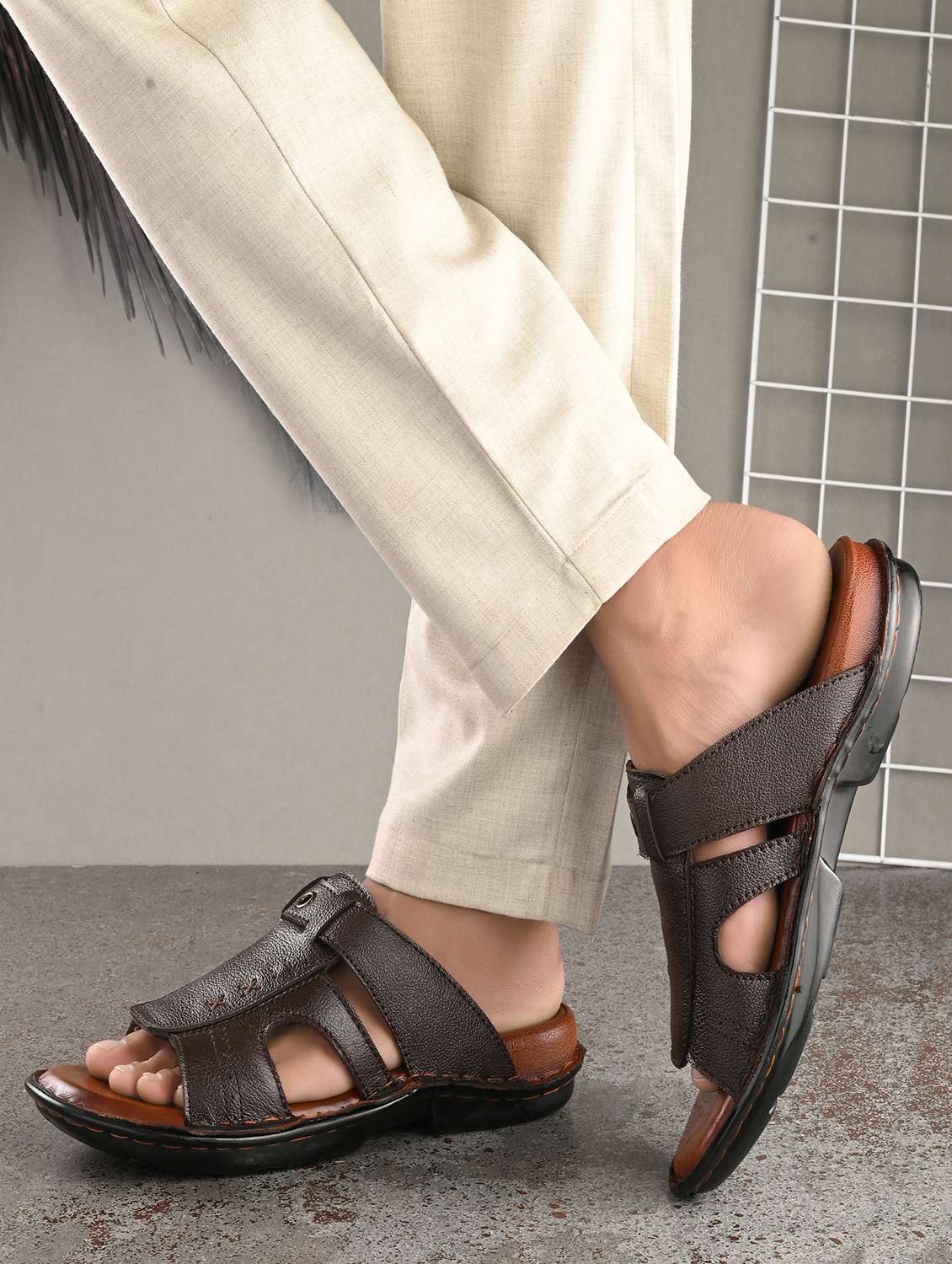 men brown slip on sandal - 21494930 -  Standard Image - 3