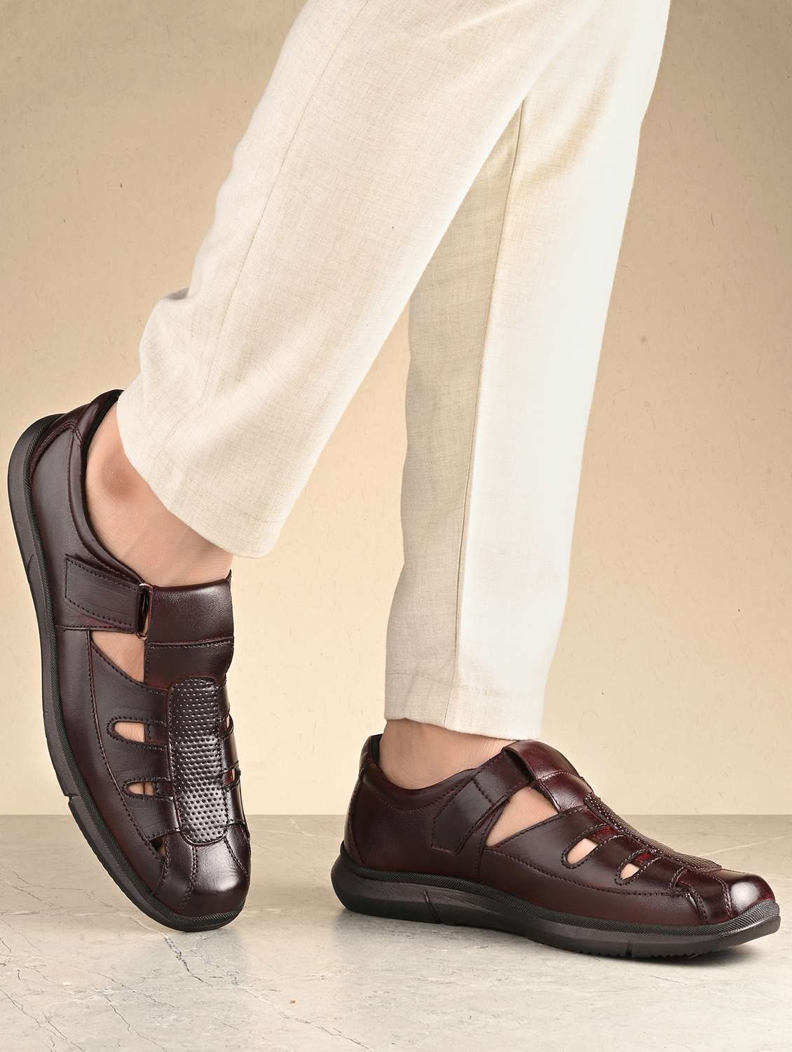 brown leather slip on sandals - 21494950 -  Standard Image - 3