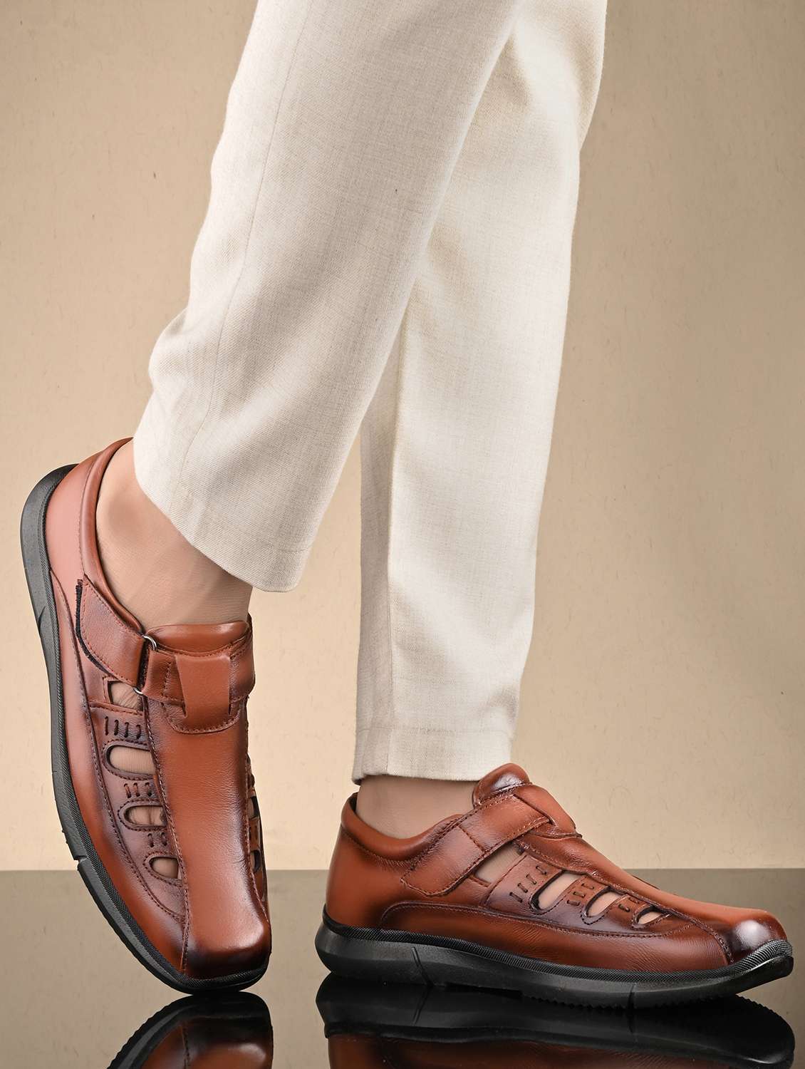 brown leather slip on sandals - 21494957 -  Standard Image - 3