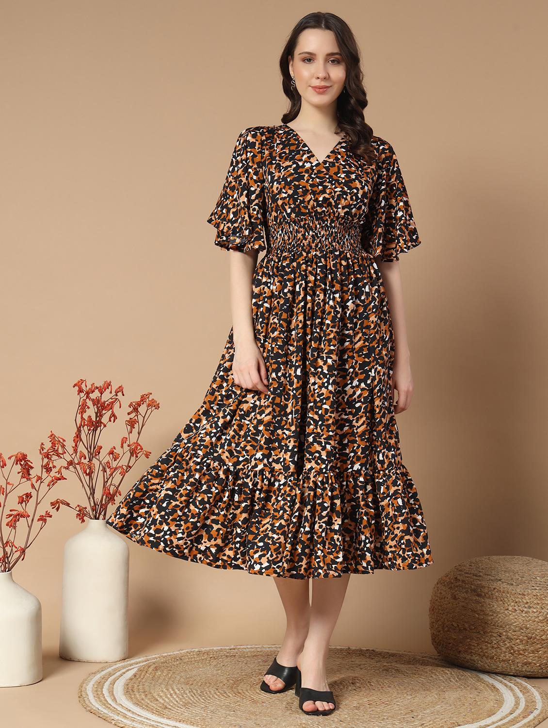 women black crepe tiered dress