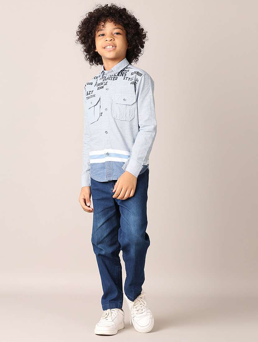 boys printed long sleeves shirt & jeans set - 21495220 -  Zoom Image - 0