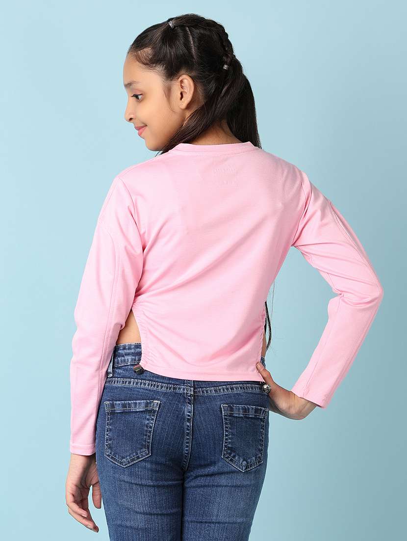 girls chest printed side cut detailed long sleeves tee - 21495235 -  Standard Image - 3