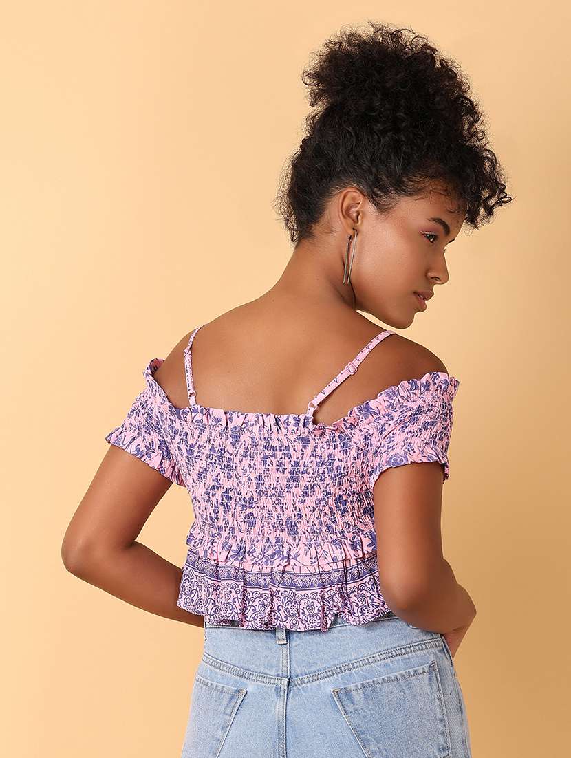 women printed off shoulder crop top - 21495236 -  Standard Image - 3