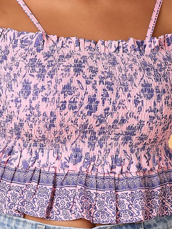 women printed off shoulder crop top - 21495236 -  Standard Image - 5