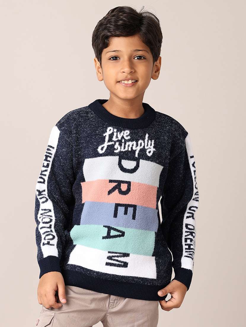 boys self design long sleeve sweater