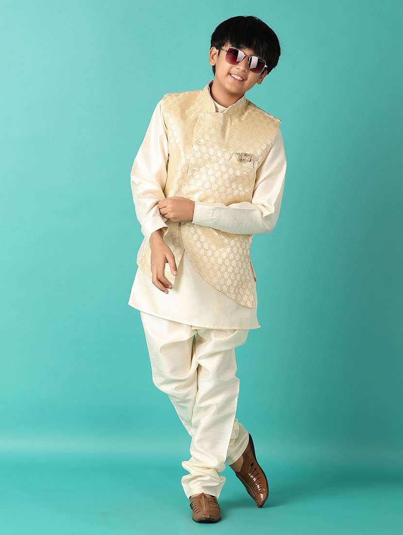 boys self design kurta set with jacket