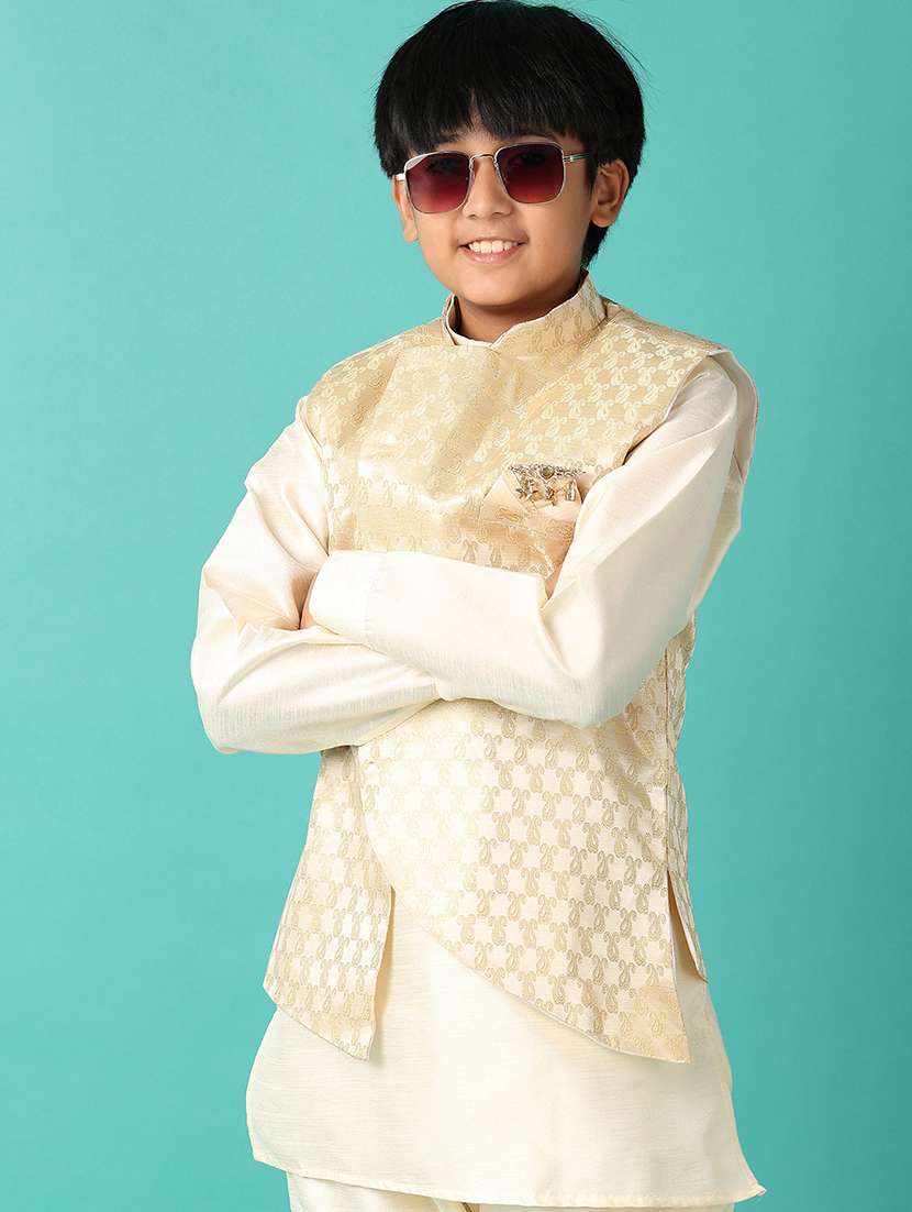 boys self design kurta set with jacket - 21495395 -  Standard Image - 3