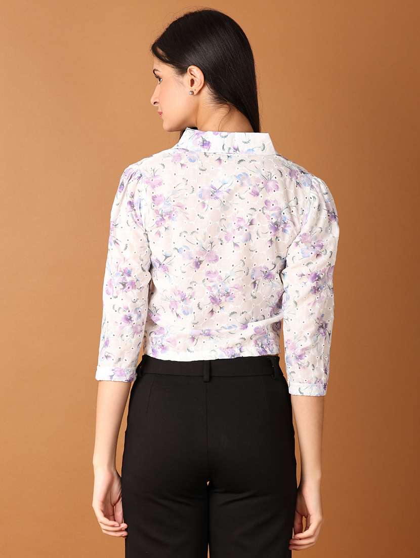 women floral printed three quarter sleeves crop shirt - 21495402 - Standard Image - 3