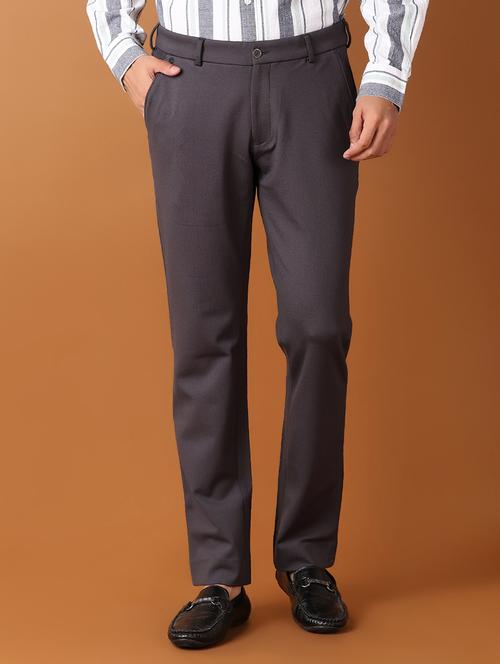men solid flat front slim fit trouser - 21495432 - Standard Image - 0