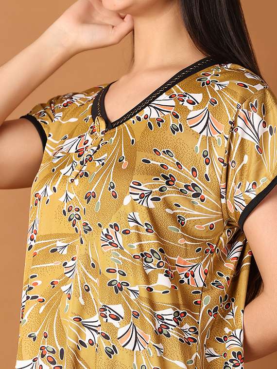 women mustard printed short sleeve nighty - 21495460 -  Standard Image - 5