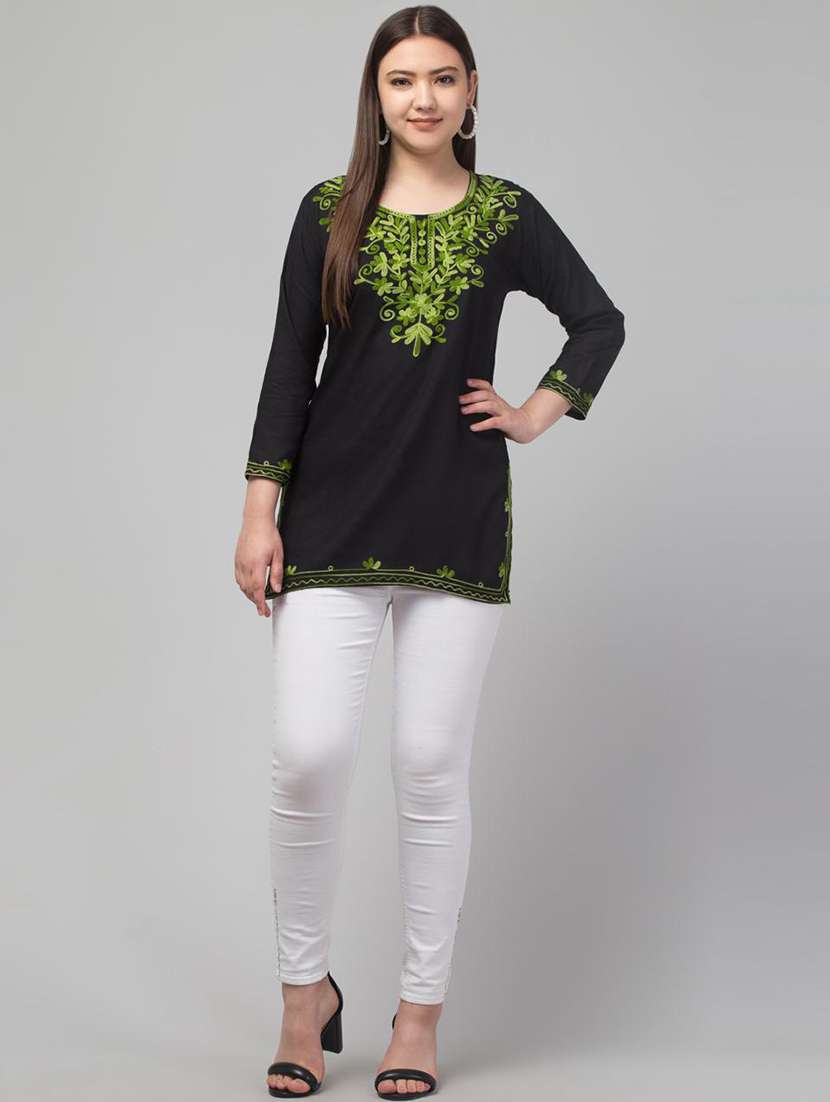 black embroidered straight kurti - 21495684 -  Standard Image - 3