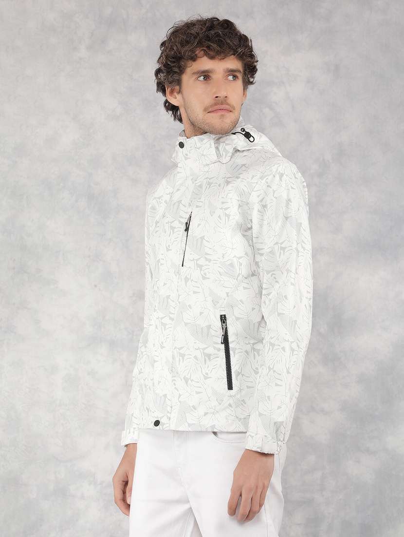 white printed hooded casual jacket