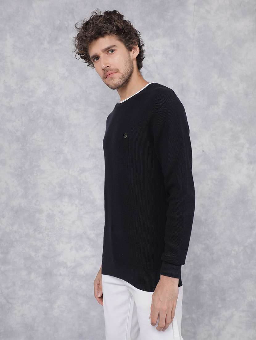 men solid round neck pullover