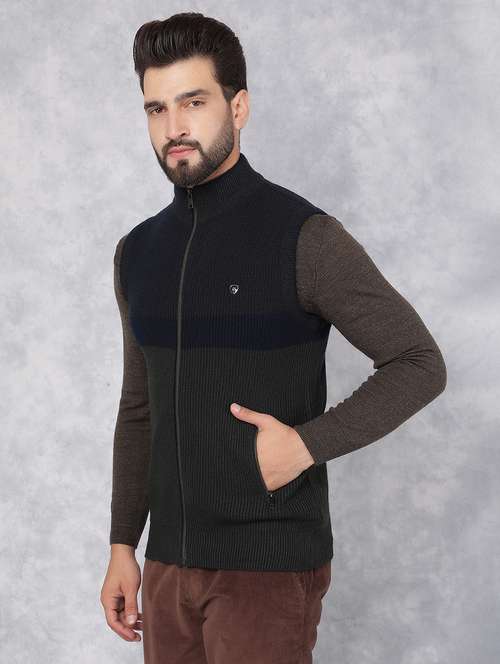 men olive self design cardigan - 21495824 - Standard Image - 0