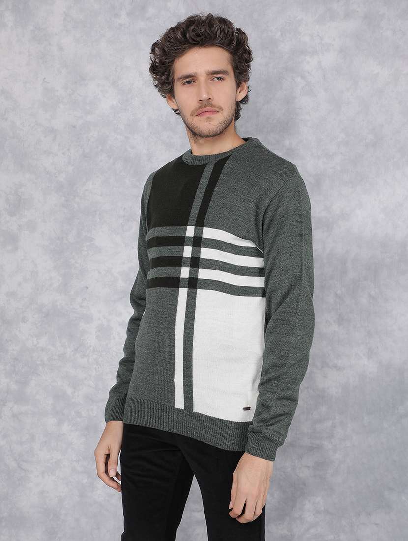 men green striped acrylic pullover