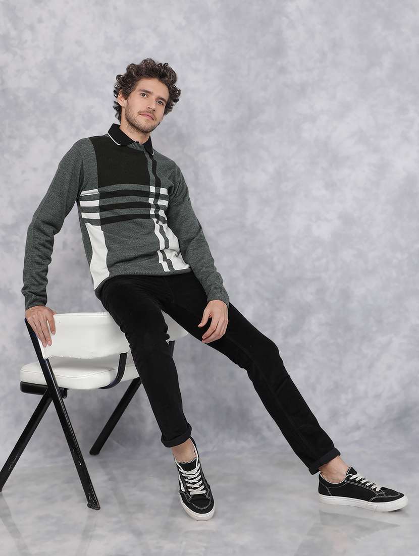 men green striped acrylic pullover - 21495832 -  Standard Image - 5