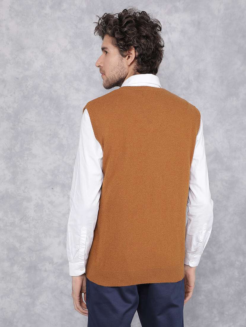 men solid brown cotton pullover - 21495837 -  Standard Image - 3