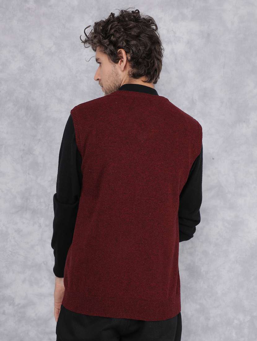 men solid maroon cotton pullover - 21495838 -  Standard Image - 3