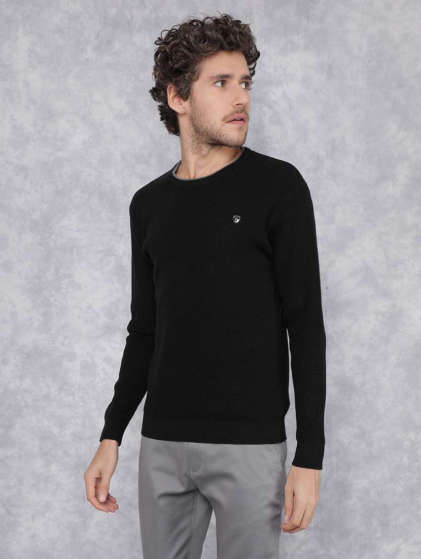 men solid long sleeve pullover
