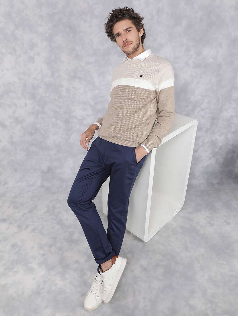 Men Beige Colourblocked Cotton Pullover - 21495845 -  Standard Image - 5