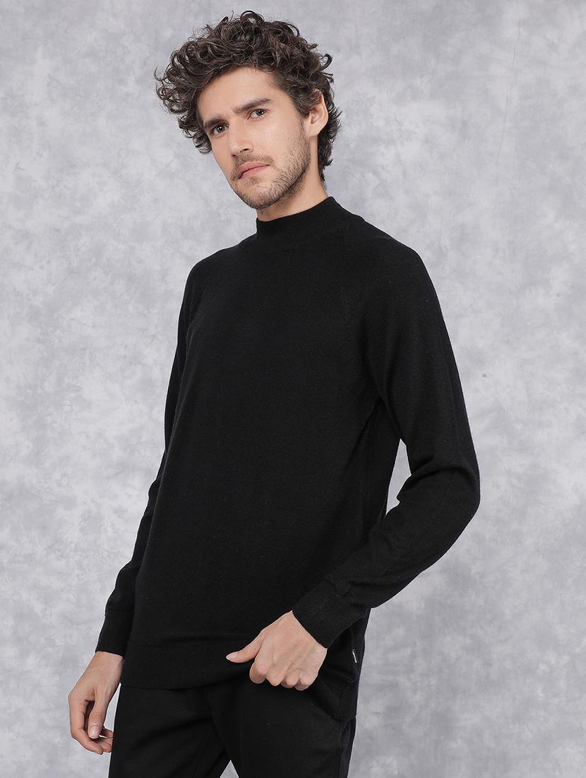 men solid black viscose pullover - 21495851 - Zoom Image - 0
