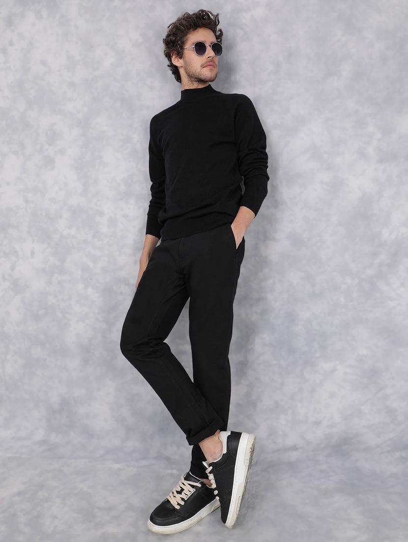 men solid black viscose pullover - 21495851 - Standard Image - 5