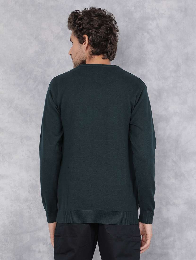 men solid teal green cotton pullover - 21495853 -  Standard Image - 3