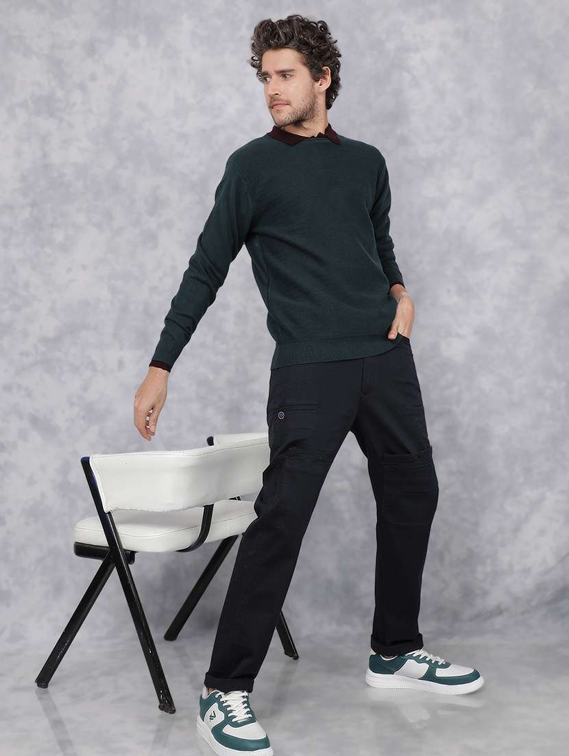 men solid teal green cotton pullover - 21495853 -  Standard Image - 5