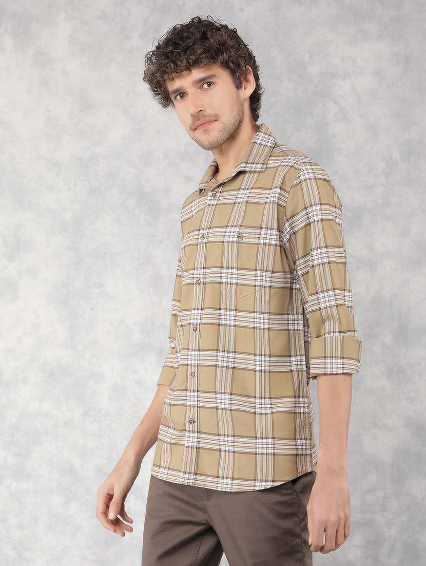 men long sleeve checkered casual shirt