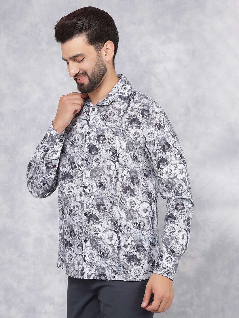 men long sleeve printed casual shirt