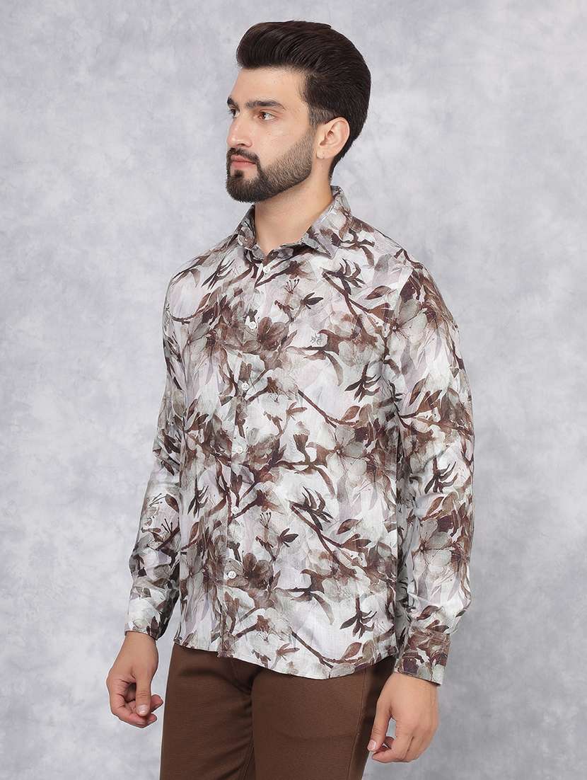 men long sleeve printed casual shirt