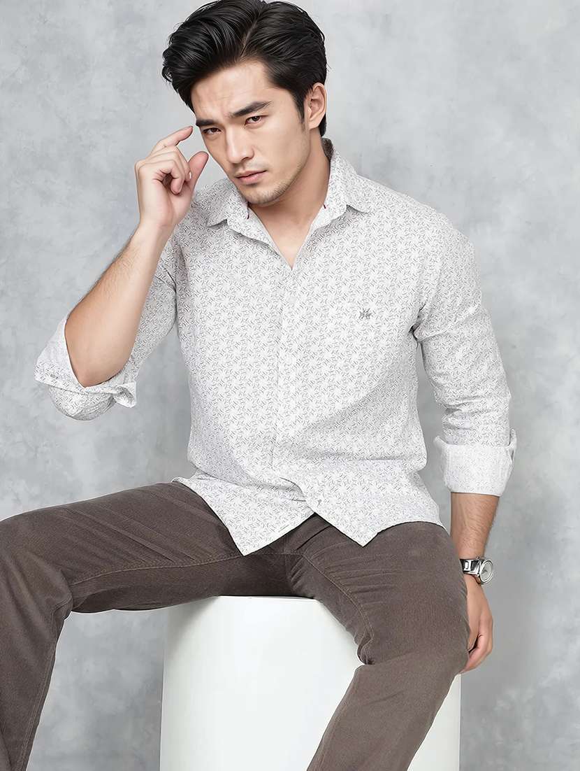 men long sleeve printed casual shirt