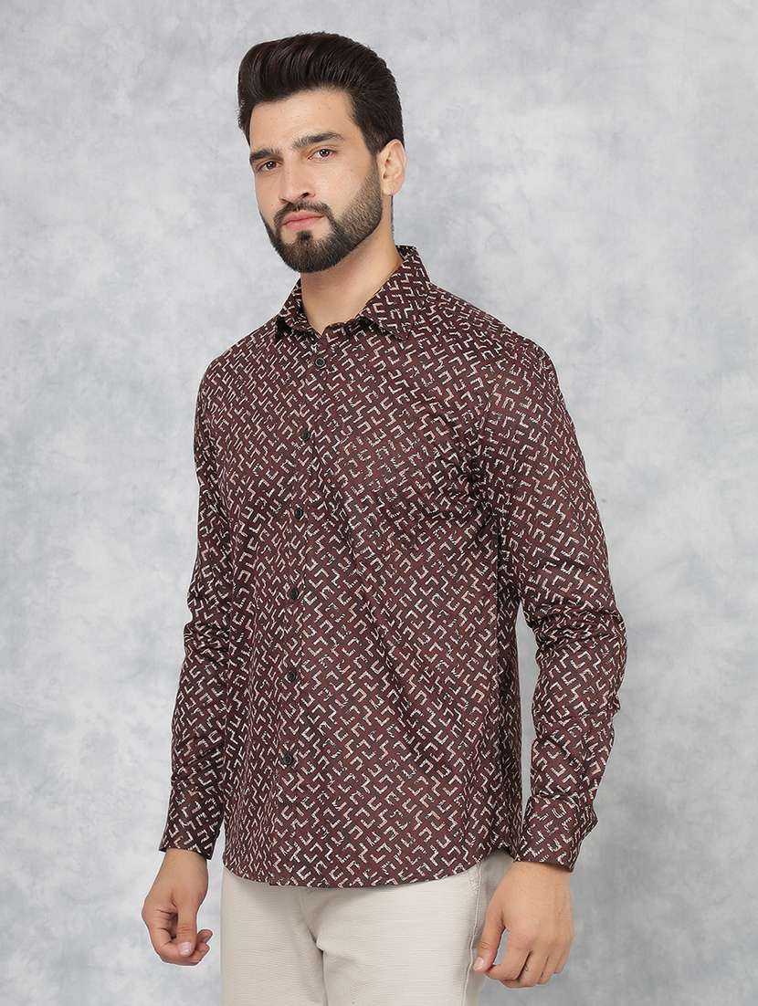 men long sleeve printed casual shirt