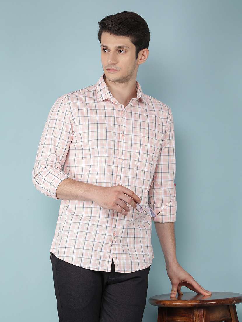 men checkered cotton casual shirt