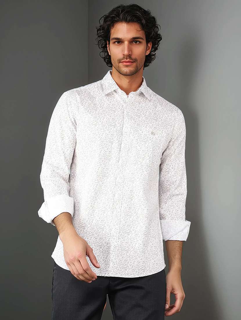 men long sleeve printed casual shirt