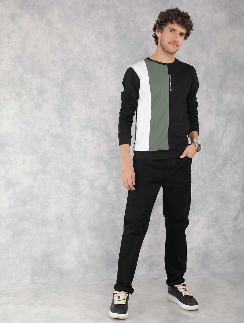 Men Black Cotton Blend Color Block Sweatshirt - 21495940 -  Standard Image - 5