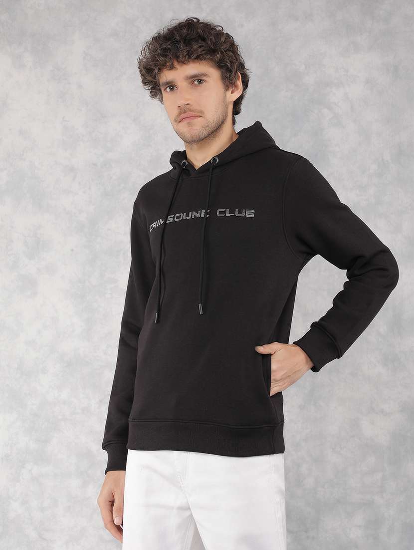 men black cotton blend chest print sweatshirt