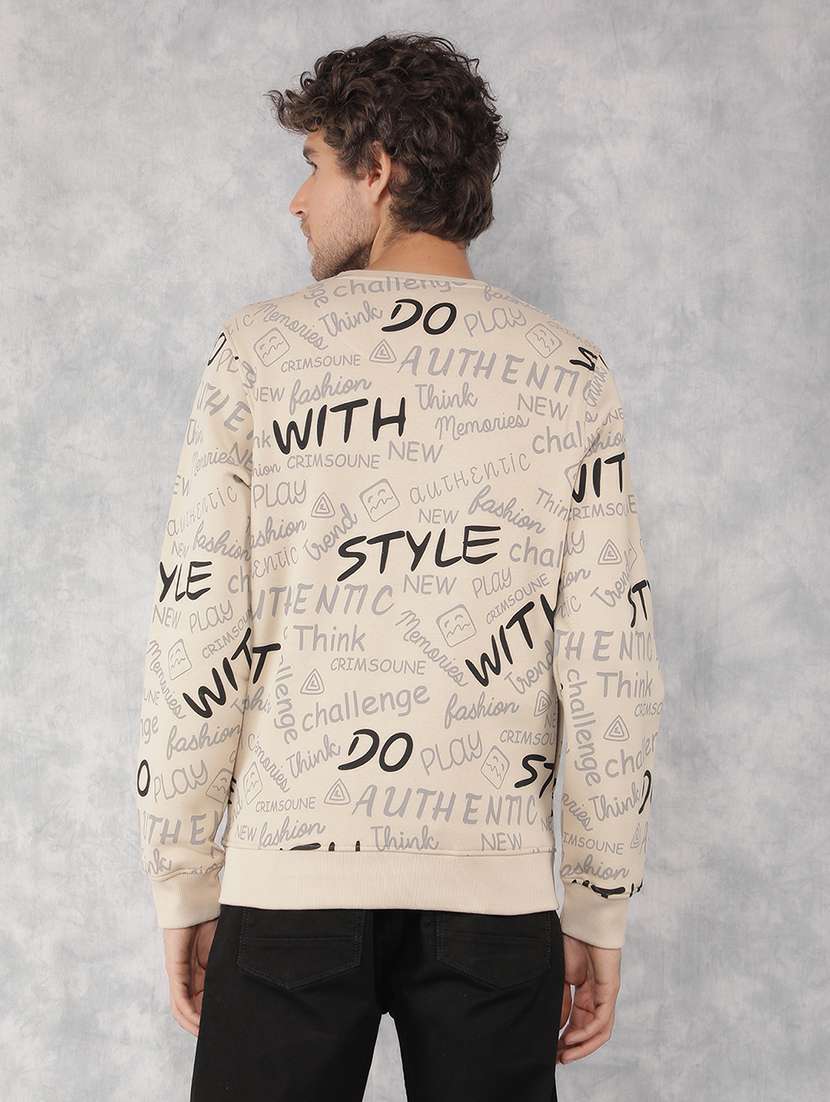 men beige cotton blend all over print sweatshirt - 21495960 -  Standard Image - 3