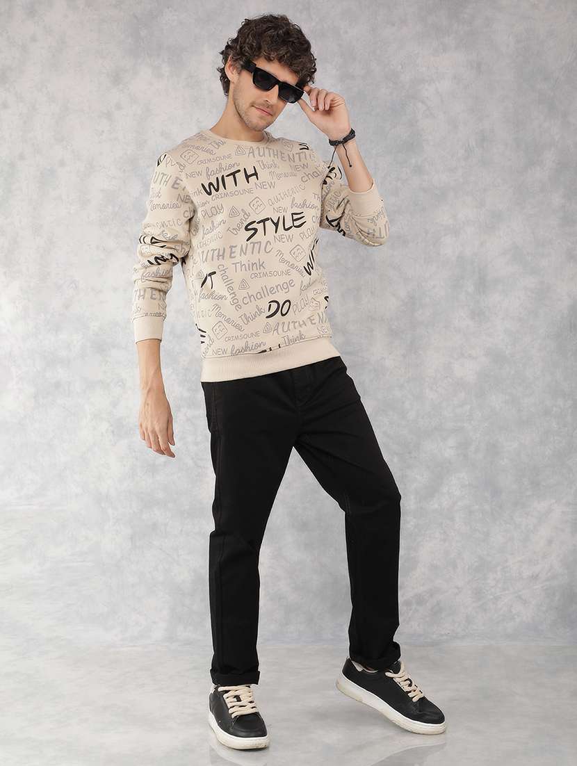 men beige cotton blend all over print sweatshirt - 21495960 -  Standard Image - 5